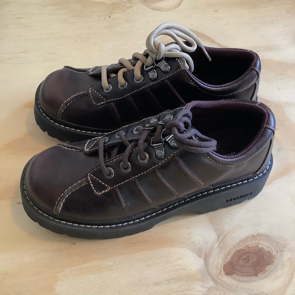 VTG 90s Y2K Skechers Womens Sz 9 Brown Leather Platform Chunky Shoes Grunge - Picture 8 of 11